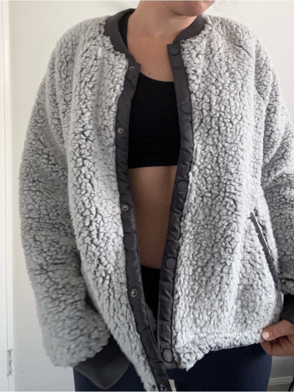 Cozy Faux-Sherpa Jacket in Light Gray